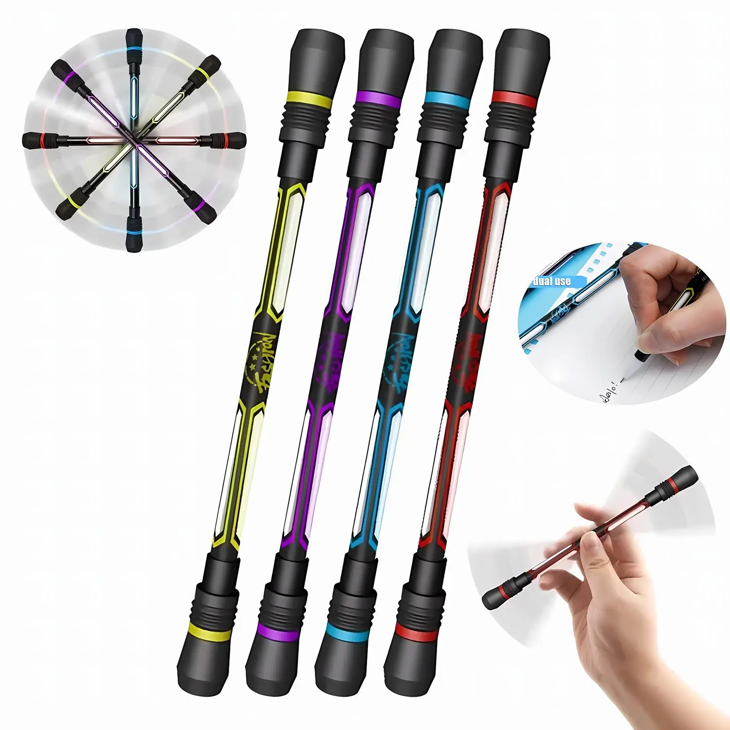 Creative 0.5mm Spinning Pen, 4pcs Stress Relief Rotating Gel Pen, Stylish Dual Use Gel Pen, Smooth Writing Pen for Student, Stationery Supplies, Valentine's Day Gift