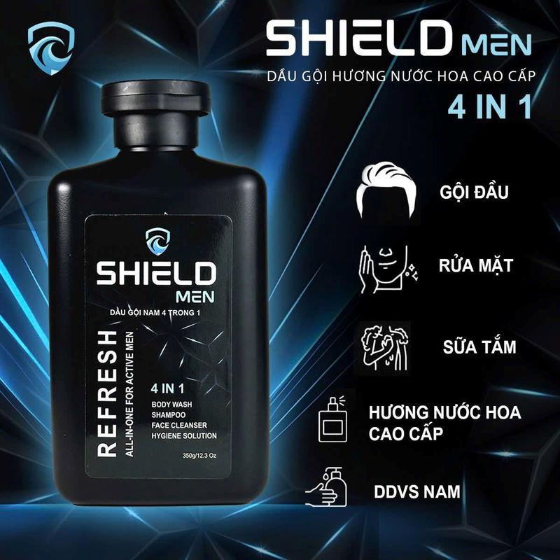 [Chỉ dành cho Phiên Live] Dầu gội sữa tắm nam 4 trong 1 Shield Men hương nước hoa nam cao cấp 350ml  Thơm Mát Năng Động bảo vệ nam giới dưỡng tóc dưỡng da tắm gội mát lạnh toàn thân Dưỡng Thể