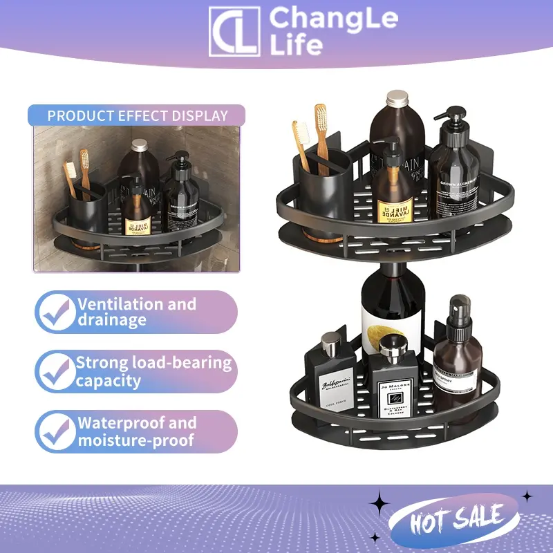 【Clearing warehouse】【SG STOCK】Bathroom Shelf, Suction Cup Wall Mounted Shelf, Non Perforated Bathroom Corner Shelf