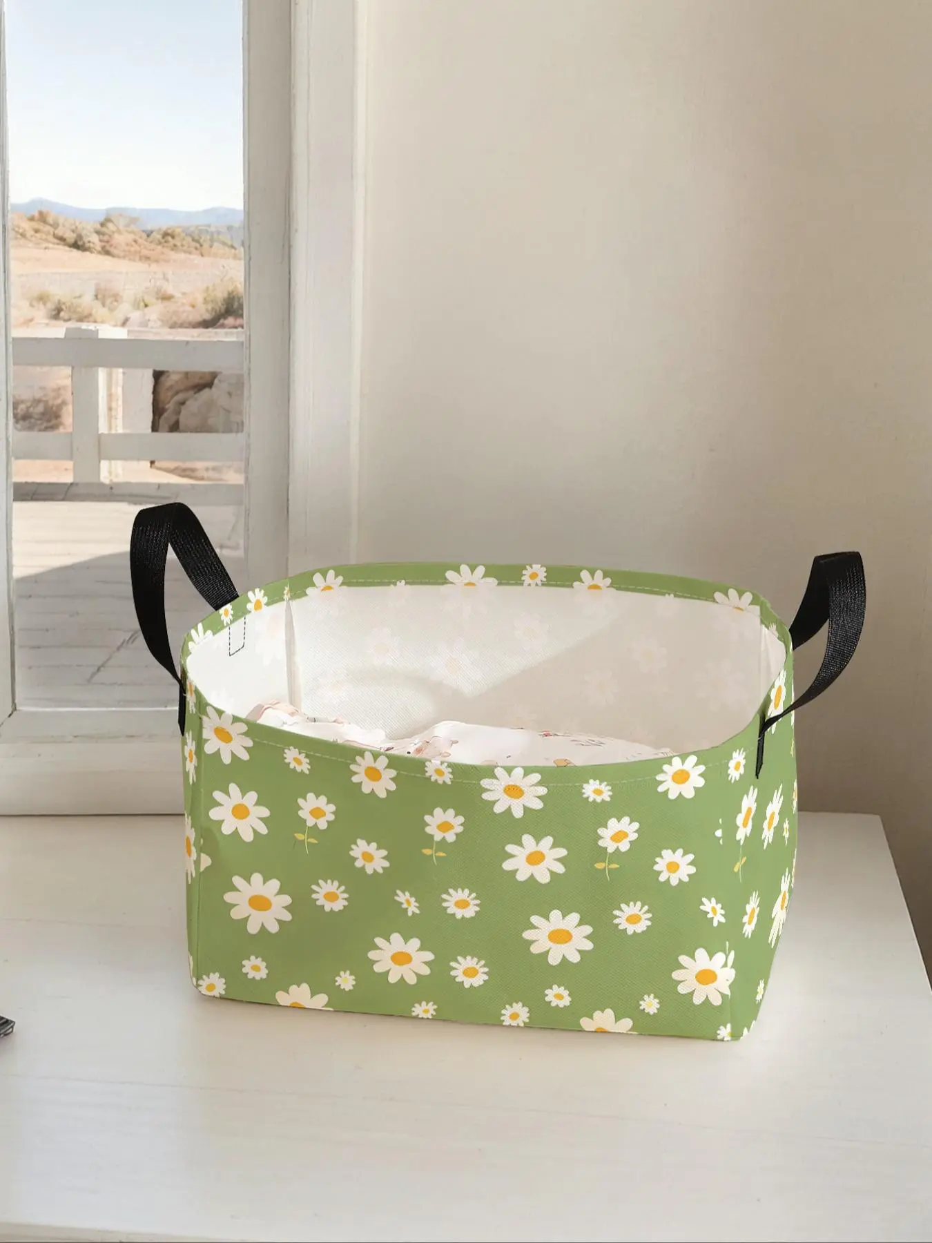 Flower Pattern Storage Basket with Handle, Multi-functional Storage Basket, Foldable Clothes Storage Basket, Home Organizer for Living Room, Bathroom, Kitchen