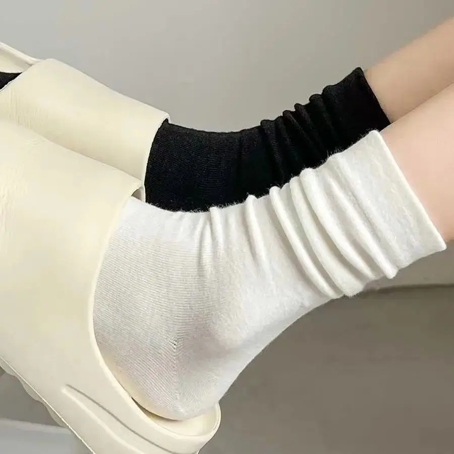 SET 10 đôi tất nữ trơn thời trang hàn quốc tất cổ cao Cao Cấp phong cách basic tất trắng cao cổ - 1