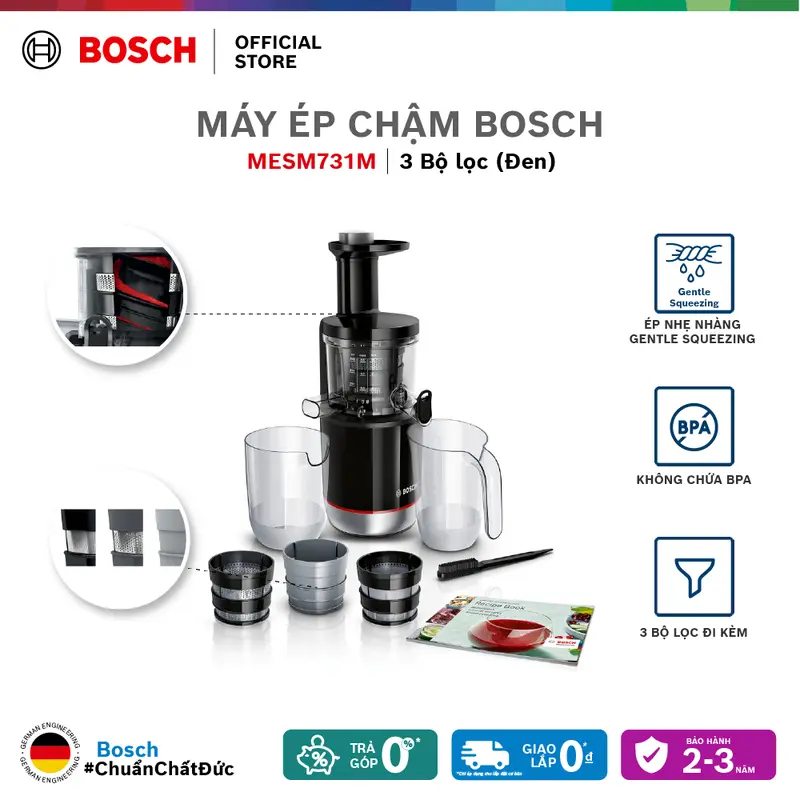 Máy ép chậm Bosch MESM731M 150W 3 bộ lọc (đen) - Hàng chính hãng 5