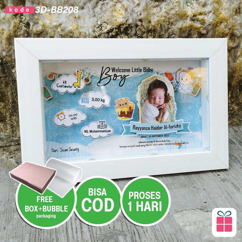 FRAME 3D LAMPU -Kado / Hadiah Foto Bayi (Biodata Bayi) Baby Born Girl 1 Hari Jadi | Bisa COD 3D-BB208 3D1 2