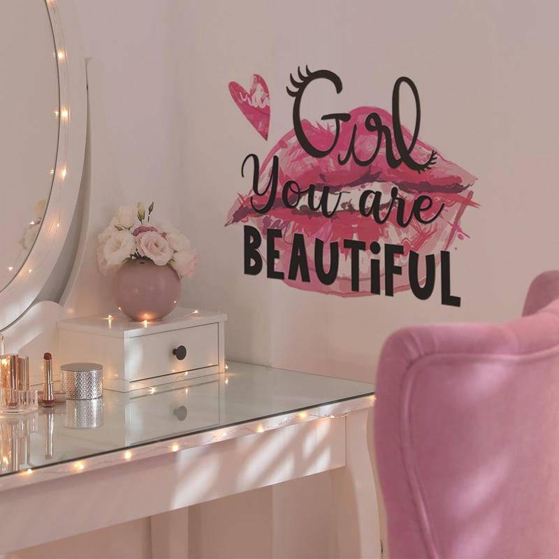 Lip & Letter Pattern Wall Sticker, 2 Sets Self Adhesive Wall Decal, Decor Sticker for Home Bedroom Living Room 4