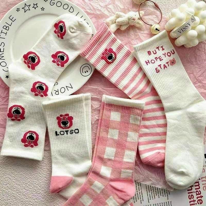 Product Introduction of sét 10 đôi Vớ cổ cao hình gấu dâu LOSTO dễ thương  - Tất cao cổ hoạ tiết gấu hồng co giãn Nữ Voi Voan Women 18