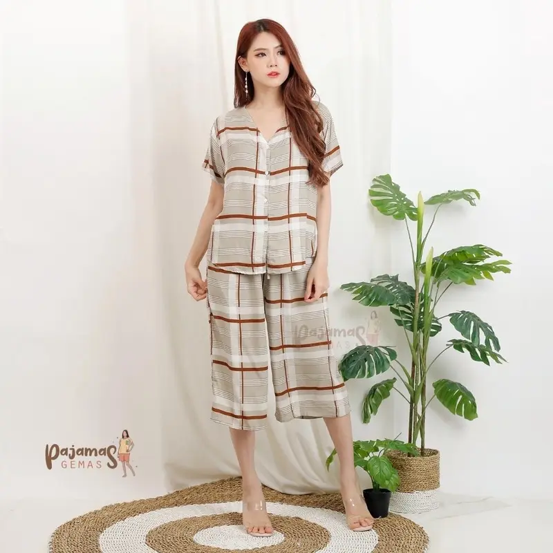 PIYAMA 7/8 BUSUI RAYON PREMIUM SETELAN BIGSIZE Celana Motif Panjang Pendek 2
