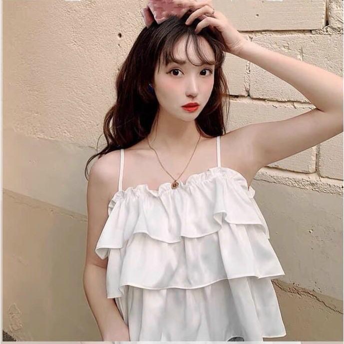 Áo crotop 2 dây 3 tầng, áo hở lư.ng hai dây kiểu bánh bèo nữ tính Women