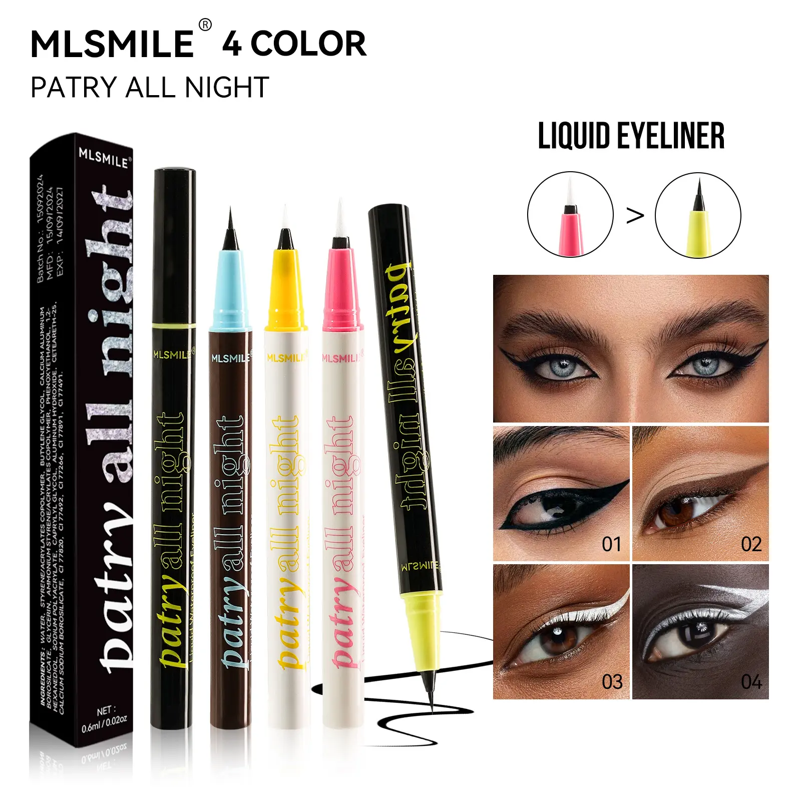 Waterproof Eyeliner Pen Black And White Silver Fast Drying Non Smudging Eyeliner Liquid Pen eyebrows gel