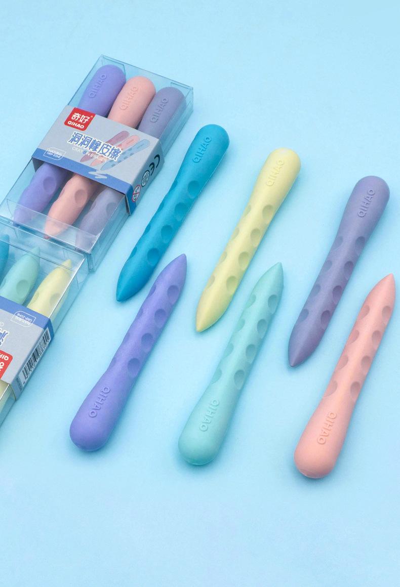 Product Introduction of Jumbo Grip Correction Erasers - 6-Pack Non-Toxic Hole Design Pencil Erasers for Kids, Anti-Breakage Writing Tools for Elementary Students, Fun Shapes Classroom Supplies 0