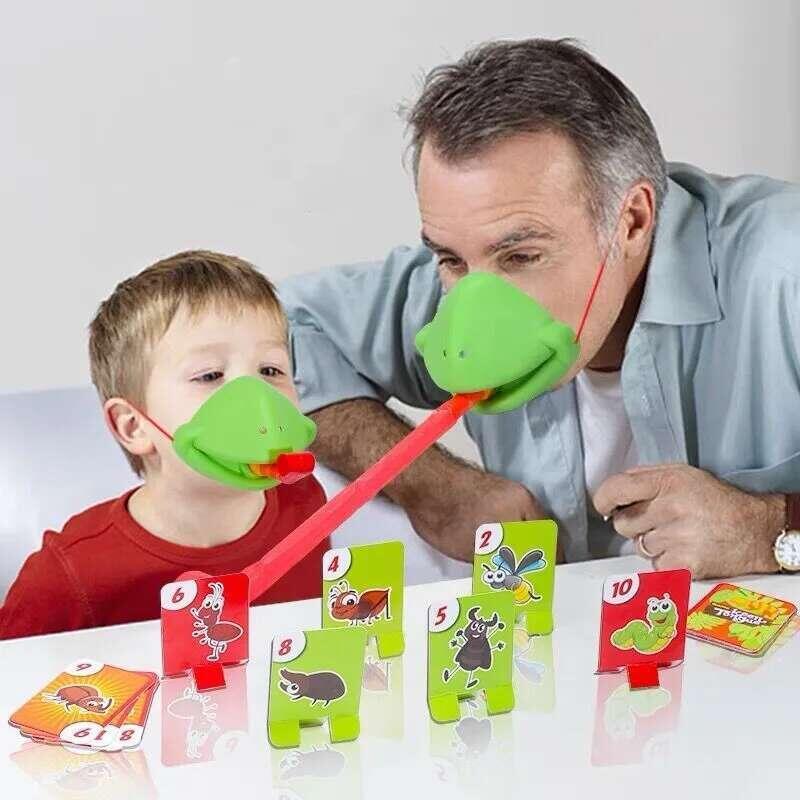 1 Set Chameleon Lizard Mask Wagging Tongue Lick Cards Board Games for Children Kids Birthay Party Favors Funny Desktop Game Toys 0