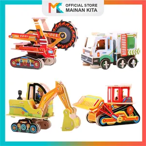 MK903 3D Puzzle Forklift Bulldozer Excavator Mining Car / Mainan Kayu Anak Kado Wooden Games Toys