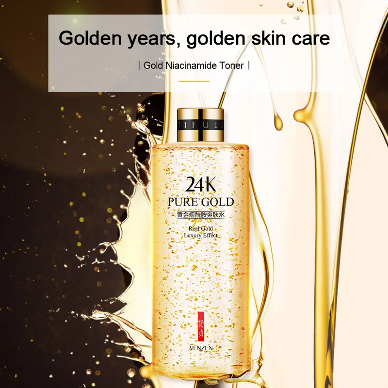 24k Gold Nicotinamide Face Toner Skin Care Water Oil Control Shrink Pore Anti Age Firm Skin Brighten Tone Skin Moisturizer Water