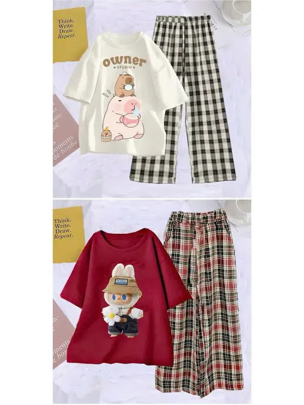 SÉT bộ áo thun quần dài CAPPYBARA LABUBU dành cho bé gái đủ size 9-45 kg chất liệu vải mềm mịn thoáng mát mã 876 5