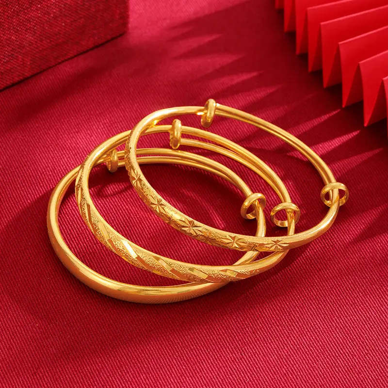 Gelang Tangan Tolak-Tarik Warisan, Undang-undang Purba Sikkim Afrika Selatan Tulen, Untuk Wanita, Emas Pasir Vietnam Pepejal, Emas Simulasi, Tidak Luntur, Gelang Tangan Berkilat Berat 6N Tulen Bracelets gelang  mak datin