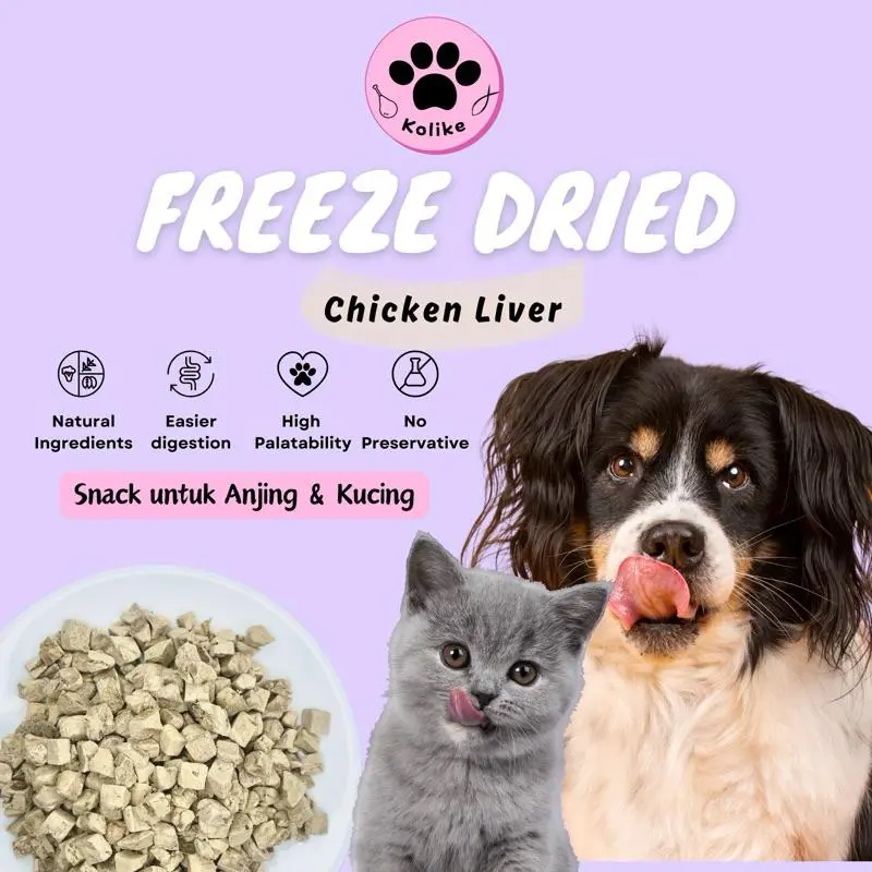 KOLIKE Freeze Dried Pet Snack Treats Chicken Liver Hati Ayam Beku Kering Untuk Anabul Kucing Anjing 30g 60g 100g 250g