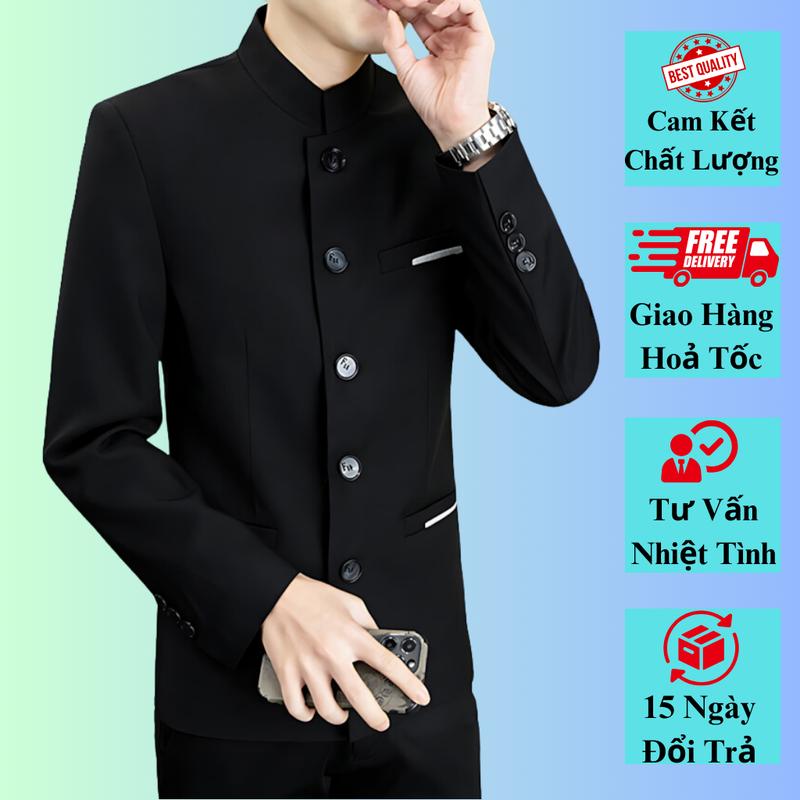 Vest nam Áo vest nam chất liêu Polyesster dày dặn cổ tàu phong cách hiện đại N56