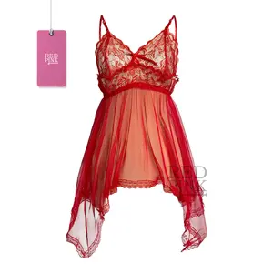 [Red Pink] Lingerie Dress Bahan Lace Size M & XL XXL sexy wanita tidur Set Lingerie Lig