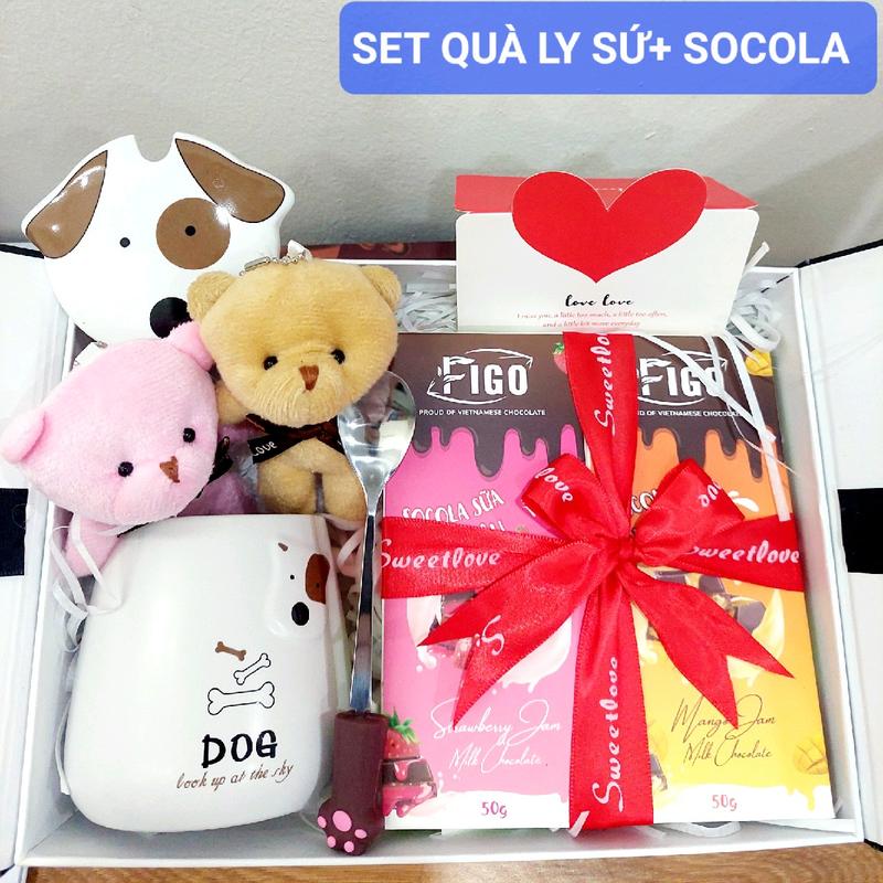 [Set LY SỨ SB 50gr+Gấu] Quà tặng sinh nhật bạn trai/gái Valentine, 8/3 Hộp quà kèmTúi xách, ly sứ có nắp đậy uống cafe 3