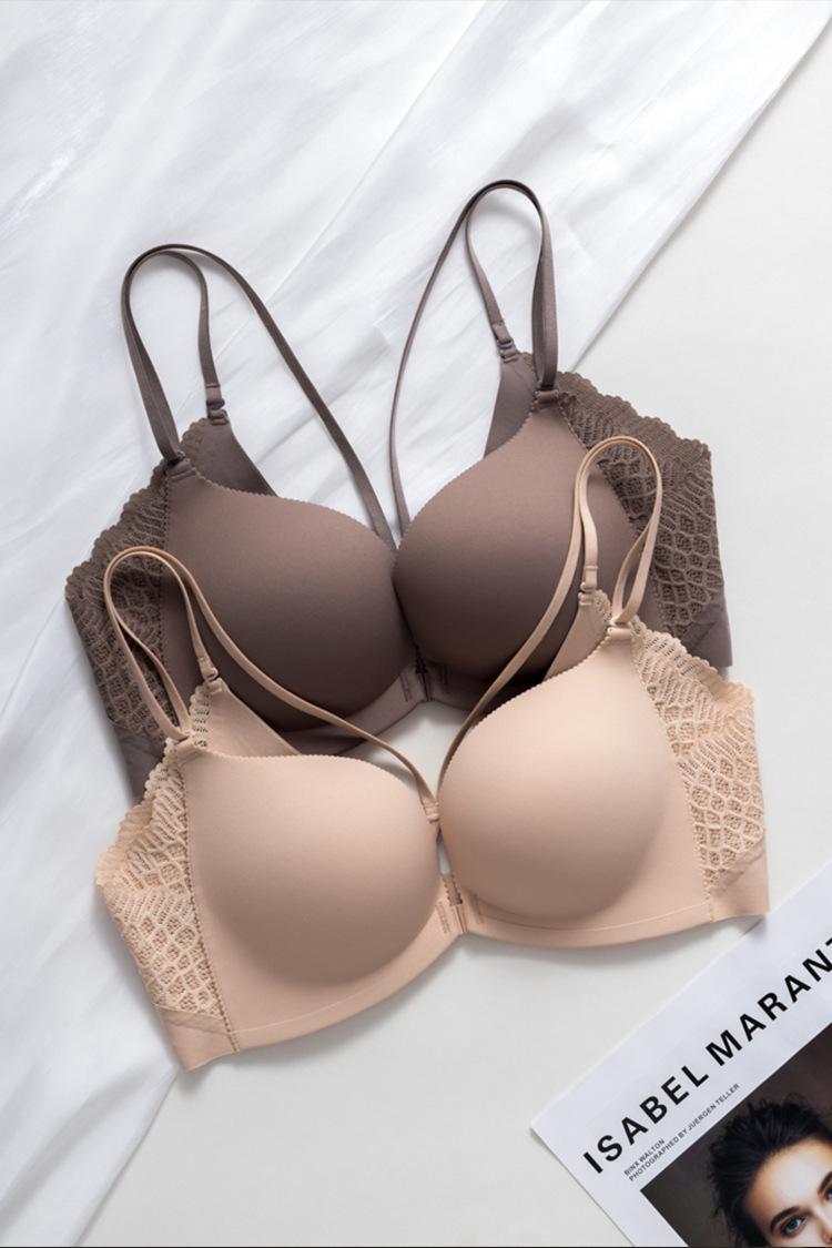 Product Introduction of Small Chest Gathered without Trace Wireless Seamless Front Button Beauty Back Underwear Ladies New Breast Holding Bra Thin 4