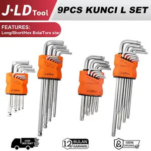 JLD Set Kunci L 9PCS Metrik Bintang/Hex Bola/Pendek dan Panjang CR-V Kualitas Handal Tahan Lama Cocok untuk Perbaikan DIY dan Mobil