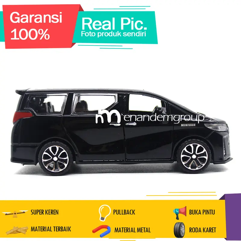Diecast Mainan Mobil Miniatur Alphard Buka Pintu Route Besi Pullback 4