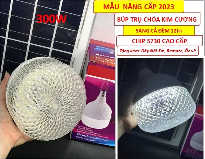 Đèn Búp Năng Lượng Mặt Trời Chóa Kim Cương Sáng Cả Đêm. Chip 5730. Bảo Hành 24 tháng 3