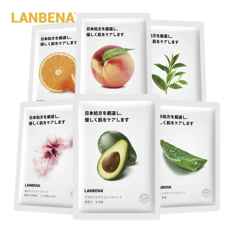 LANBENA 1pcs Fruit Face Mask Hydration Repair Cherry Blossoms Avocado Aloe Vera Tea Peach Orange Moisturizing Skin Care TSLM1