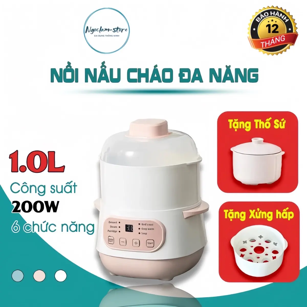 [ Bản Tiếng Việt ] Nồi nấu cháo chậm cho bé ăn dặm-nồi chưng yến hầm cách thuỷ ninh cháo cho bé 1L
