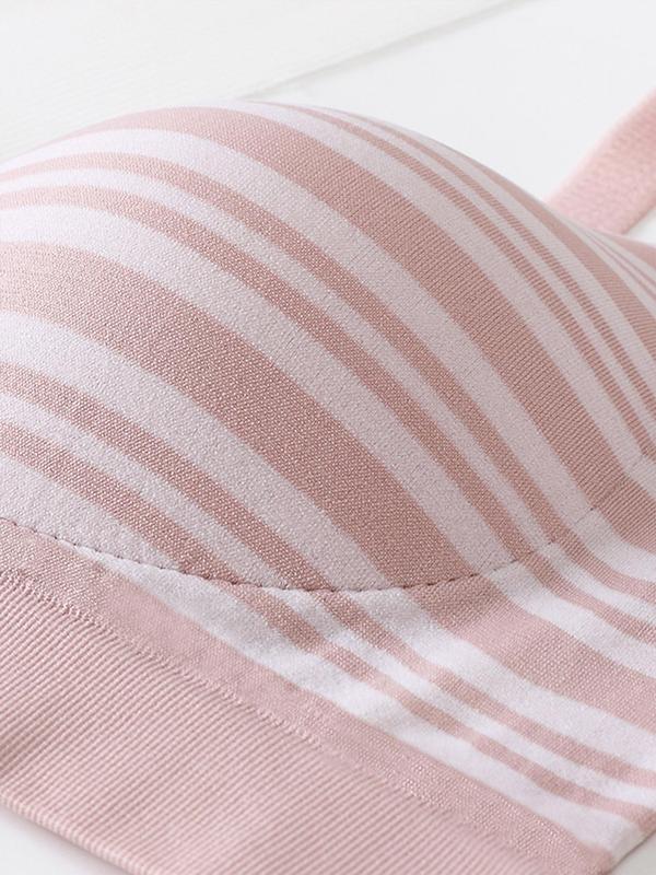 Women's Striped Print Wireless Push Up Bra, Adjustable Strap Lingerie Top, Soft Comfortable Breathable Lingerie for All Seasons 5