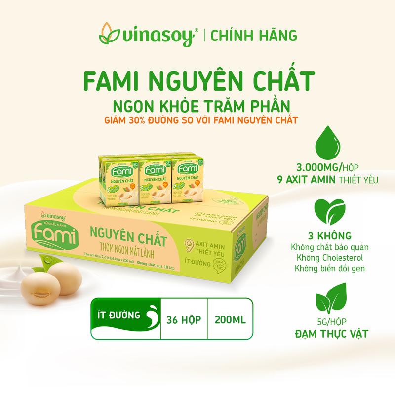 Thùng sữa đậu nành Fami Nguyên chất ít đường (36 hộp x 200ml)