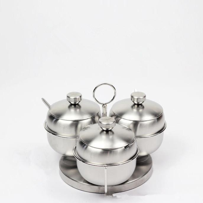 Product Introduction of 1SET High Quality Stainless Steel Seasoning pot Integrated design Spice Salt Sugar Pepper Ajinomoto Jar with Cover Set Condiment Pot Spice Container OK 0649 11