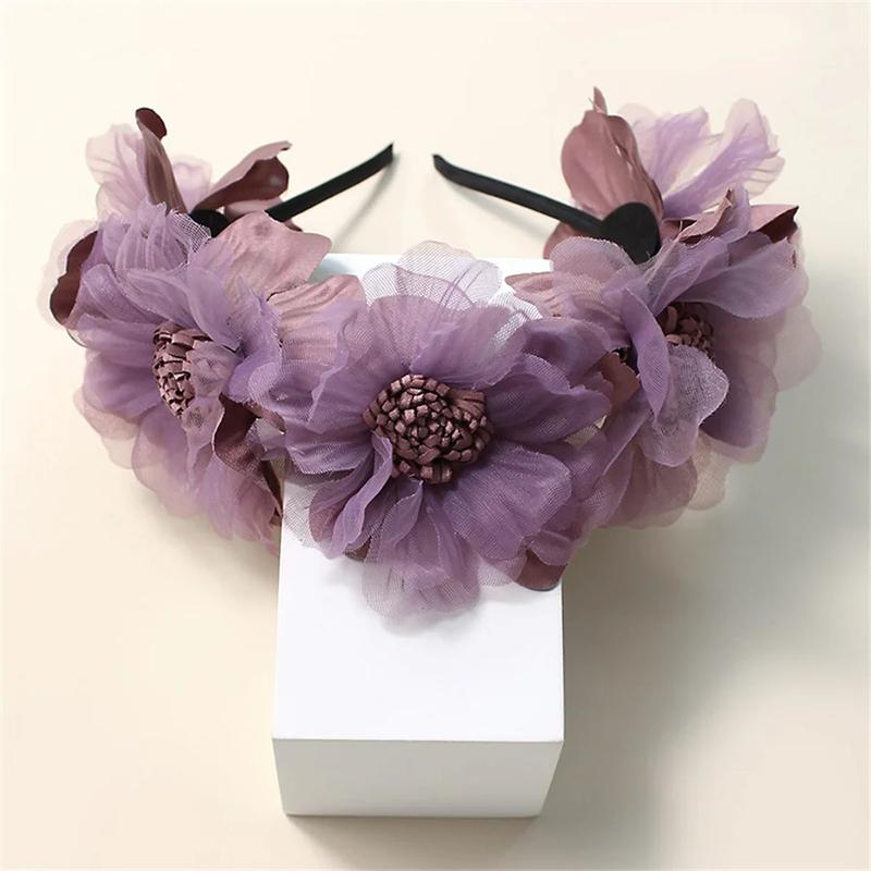 Product Introduction of New Solid Color Simulation Garland Bride Wedding Headwear Mesh Flower Headband Girls Headband Performance Hair Accessories 0