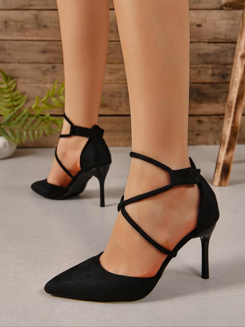 Product Introduction of Women's Solid Criss Cross Strap Stiletto Heels, Elegant Pointed Toe High Heels for Party, Daily Clothing Decor for Women & Girls, Footwear 16