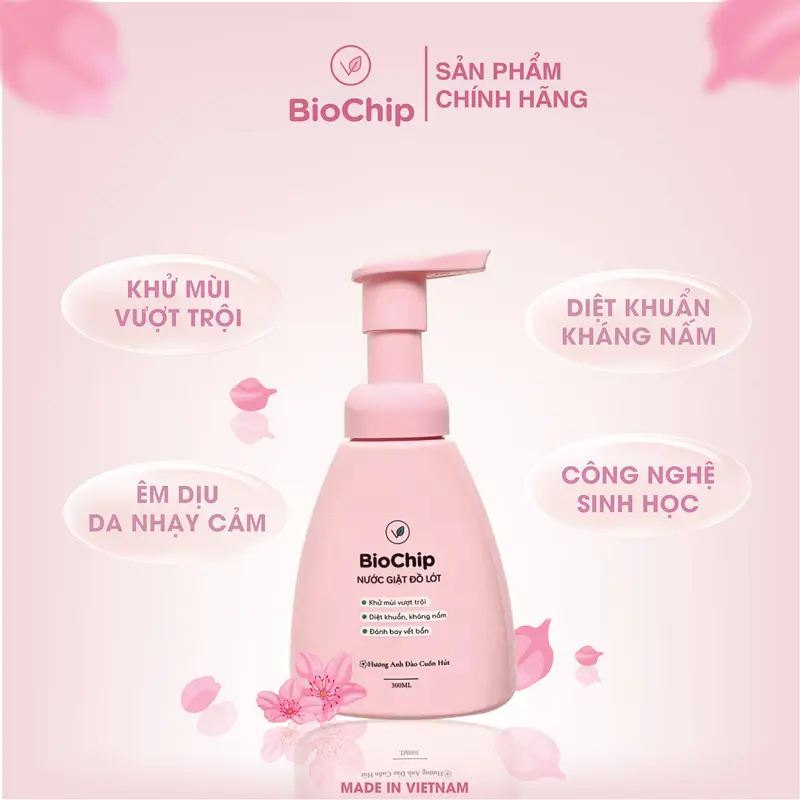Combo 2 chai Nước giặt đồ lót sinh học BioChip hương hoa anh đào và hương trà xanh Chất lỏng Làm Sạch 1