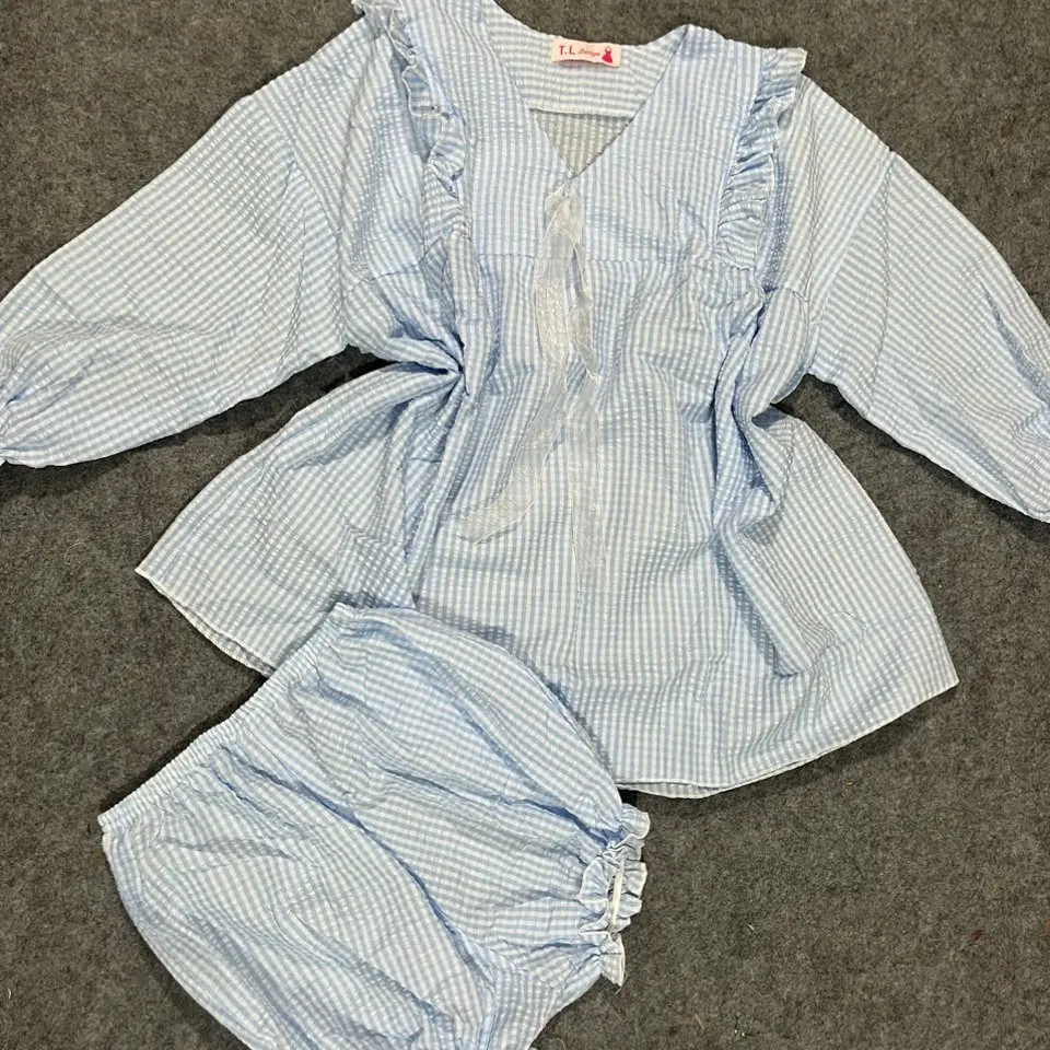 Bộ babydol caro quần  bó thun tay dài  có no