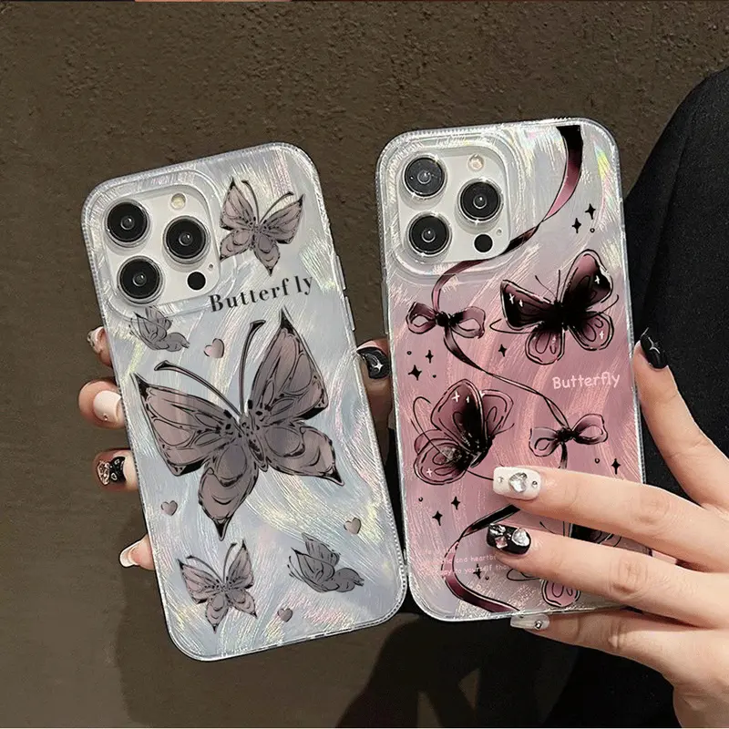 Stained Fluttering Butterfly Casing hp Samsung A16 A06 A55 A35 A54 A05S A05 A15 A14 A13 A52 A04S A03S A02S A04E A03 A10 A10S A11 A12 A20 A30 A20S M11 M12 M13 M23 Laser Case 0