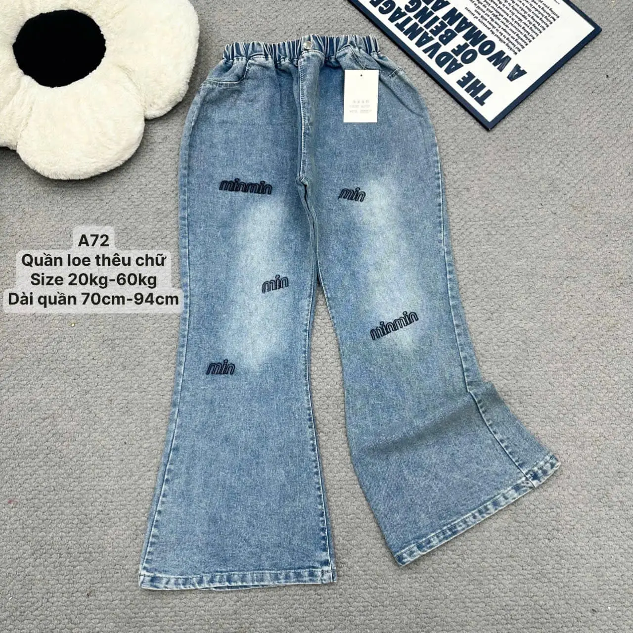 Quần jean loe A72 cho bé gái co giãn 4 chiều, size từ 20-60kg, dài quần 74-94cm, giá 125k - Women