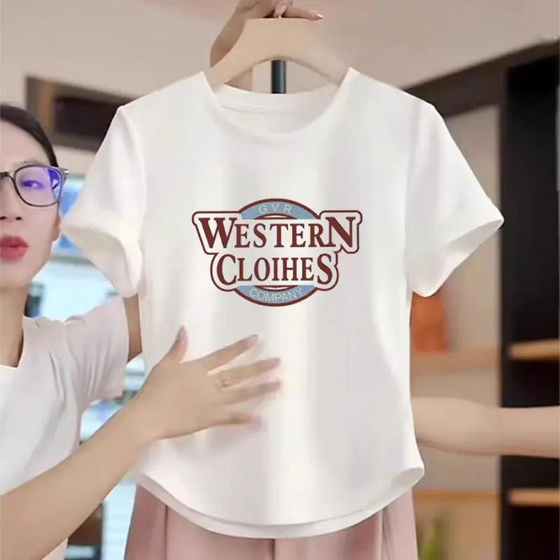 Áo Thun Dễ Phối Đồ Dành Cho Nữ, ngắn Tay, Thiết Kế Đẹp, Độc Đáo, Hình Chữ U Ngắn Bất Đối Xứng, Mùa Hè 2025 Hàng Mới Về