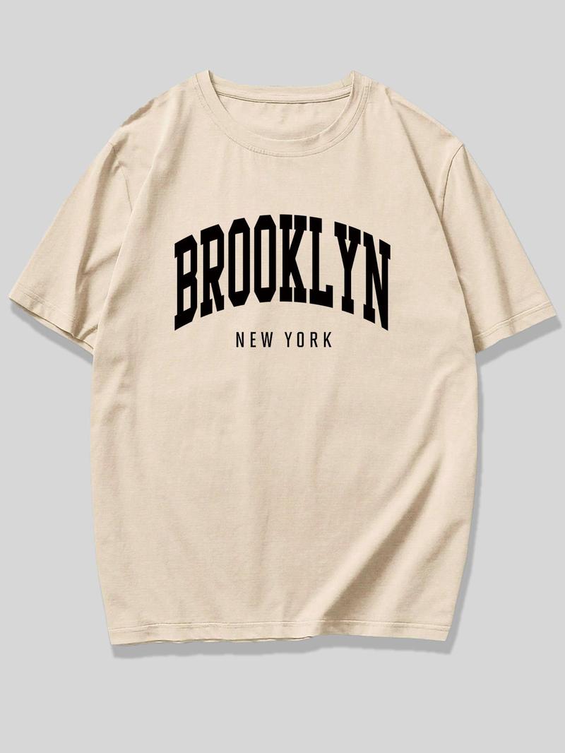 Product Introduction of 【Plus Size】 Letter Print Round Neck Tee, Regular Fit Casual Short Sleeve T-shirt for Daily Wear, Men's Clothing for All Seasons 5