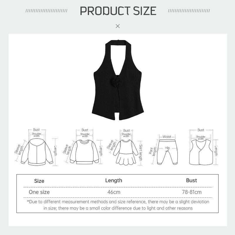 Atasan Suspender Mawar 3D Gaya Gadis Seksi Rompi Leher Gantung Rajutan Belahan Tidak Beraturan