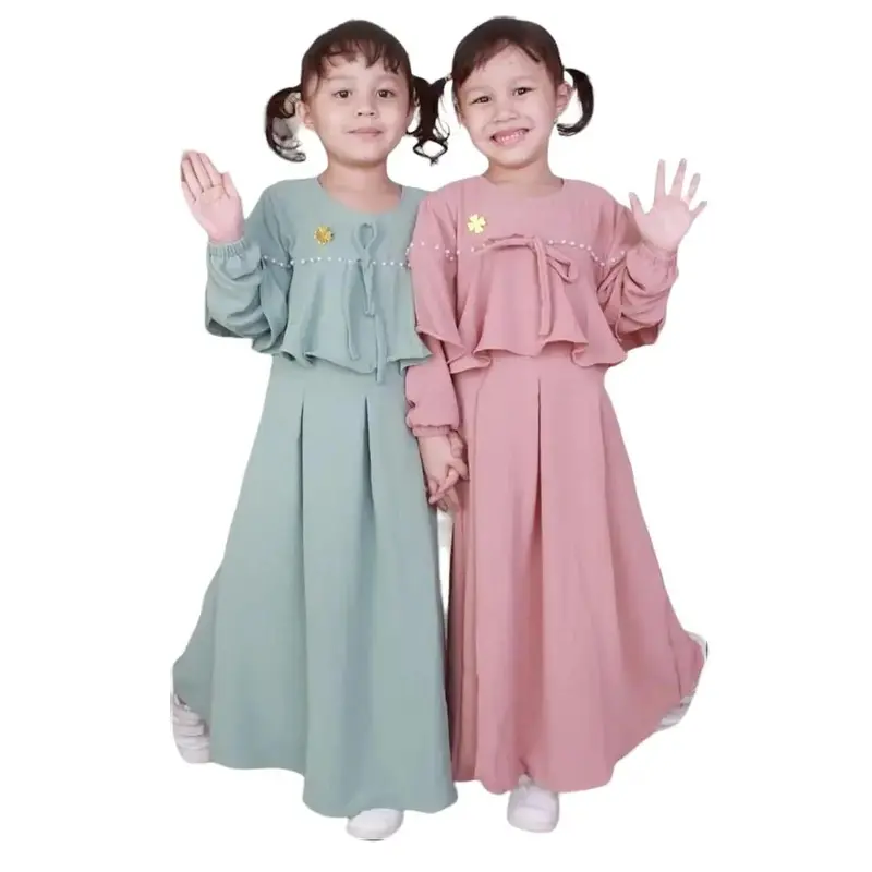 Gamis Anak Noira Crinkle Airflow Mute Free Bross usia 4 - 7 Tahun / gamis anak perempuan kombinasi rempel Dress Muslim Cantik 1