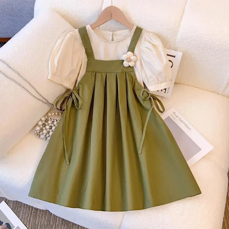 Dress Anak Perempuan Import Bisa Lepas Pasang Blouse Tali Pita Samping Bunga Besar Fashionable