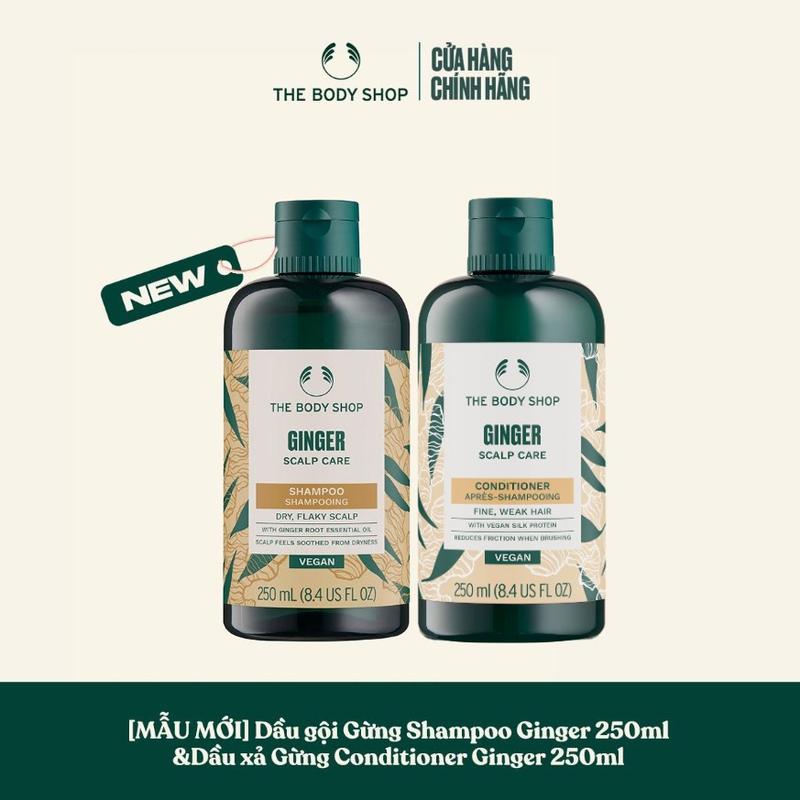 [MẪU MỚI] The Body Shop Bộ dầu gội Gừng: Dầu Gội Ginger Scalp Care Shampoo 250ml & Dầu Xả Ginger Scalp Care Conditioner 250ML | Dành cho tóc và da đầu khô, gàu