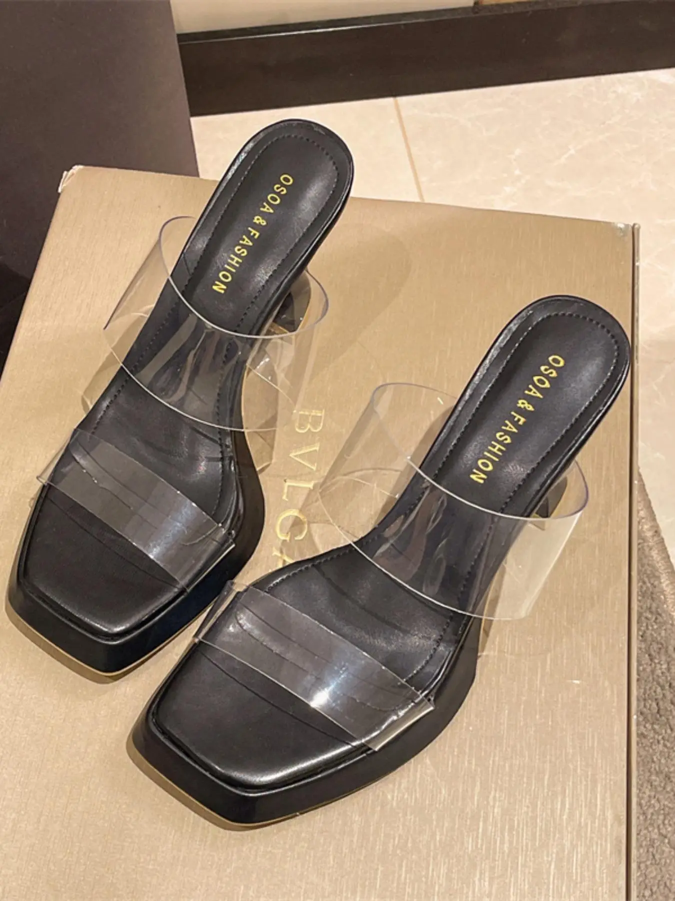 Women's Fashionable Transparent Heeled Sandals, Elegant Square Toe Sandals for Party, Daily Clothing Decor for Women & Girls, Walking Shoes