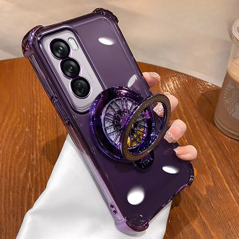 For OPPO Reno12 5G Reno 12 Pro 5G Clear Four Corner Anti Fall Shockproof Phone Case Decompression Rotating Gyroscope Stand Casing Cover with Lens Protector