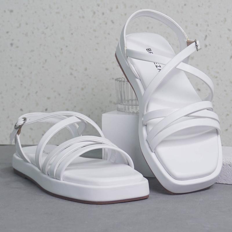 BELLEZA YUK - Sandal Wanita Tali BELEZA THALIA Sendal Cewek Pergi Flat Sol Tinggi Kekinian Warna Putih WHITE Terbaru Shoes ORI Original Mall Official Store 1