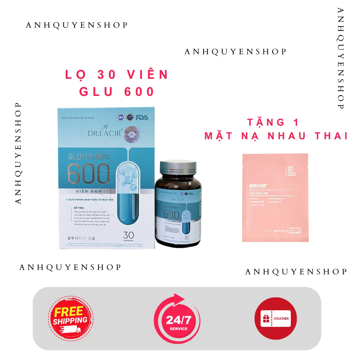 Viên uống Glu600, hộp 30 viên nang tăng cường hỗ trợ đẹp dza