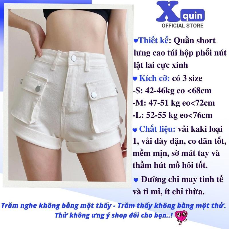 Quần sọt kaki nữ lưng cao phối túi hộp lật lai Xquin, Quần short đùi kaki có túi 2 bên phong cách Hàn Quốc 1