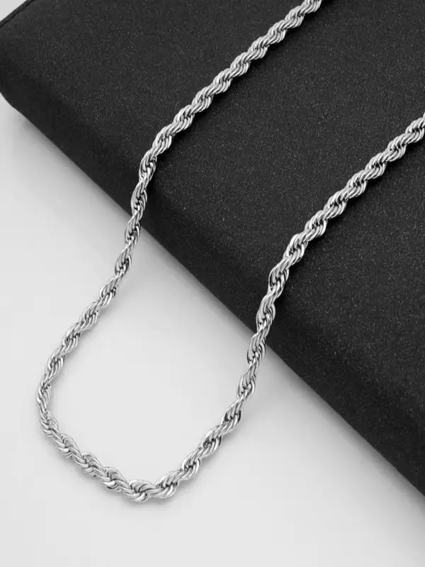 Men's Simple Plain Twisted Rope Design Stainless Steel Necklace, Minimalist Necklace, Street Hip Hop Party Accessories Luxury Jewelry, Necklaces Men 5
