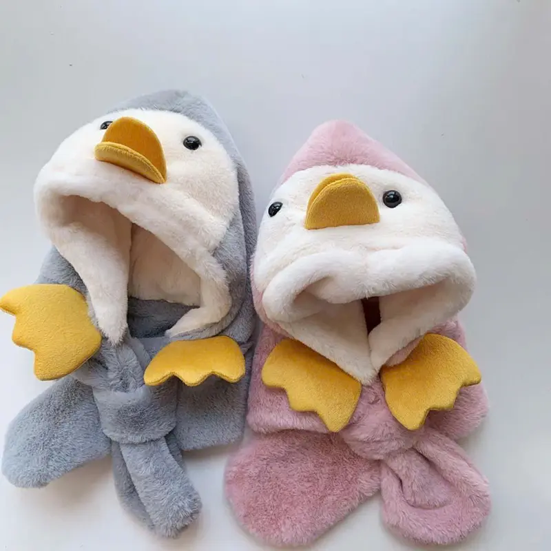 Mũ len trùm cho bé trai bé gái từ 3 - 5 tuổi kèm khăn chéo mẫu Vịt đáng yêu 0